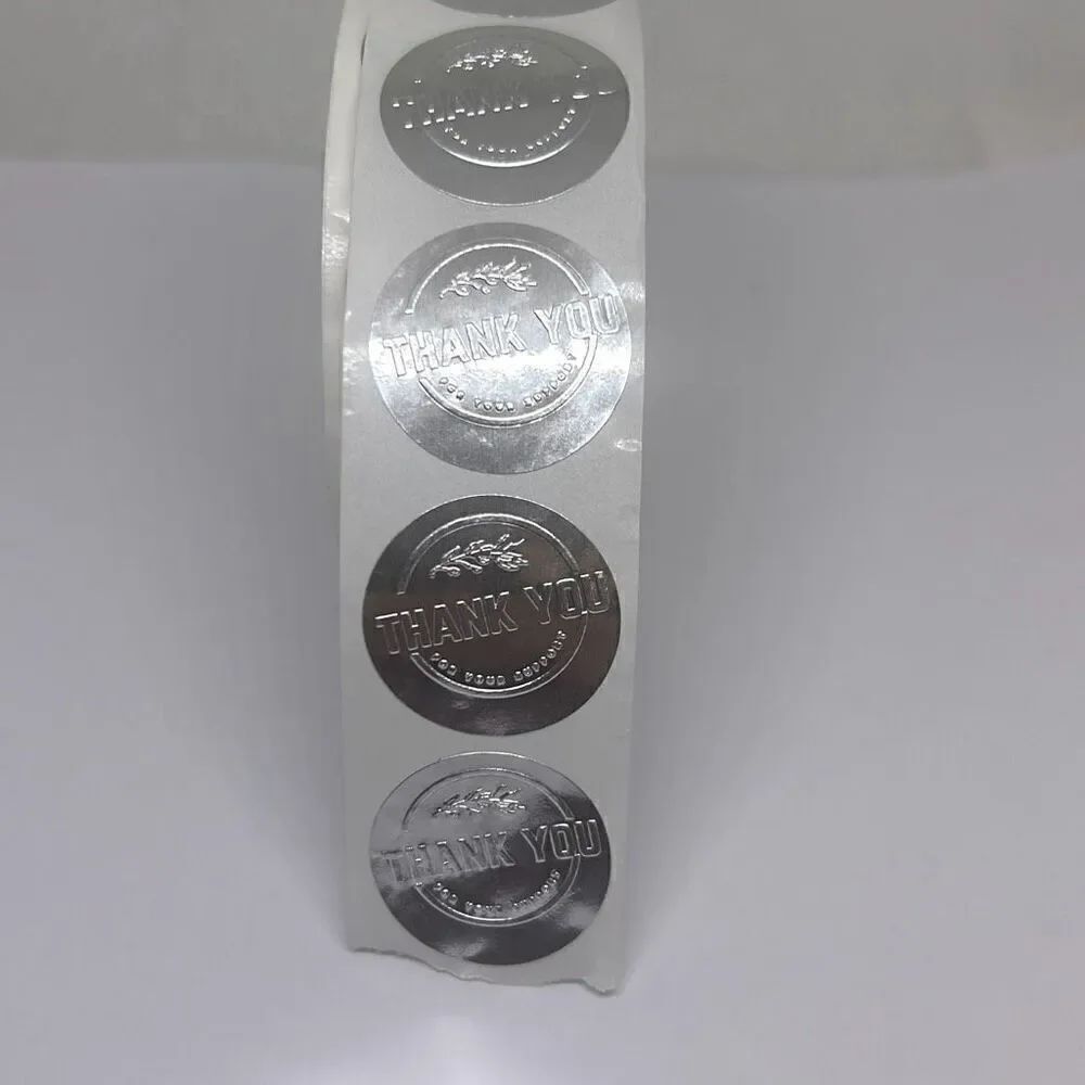500 Pieces/roll 2.5CM Thank You For Ordering Sticker Gift Silver Label Stickers